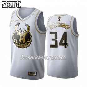Dres Milwaukee Bucks Giannis Antetokounmpo 34 Nike 2019-20 Bijela Golden Edition Swingman - Dječji